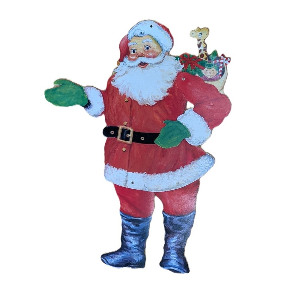 Vintage Jointed Die Cut Santa Claus Cardboard Decoration, 14 x 25, Minor Flaws